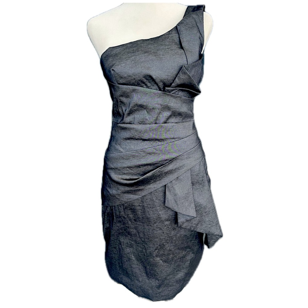 Bibian Chic Gunmetal One-Shoulder Cocktail Dress